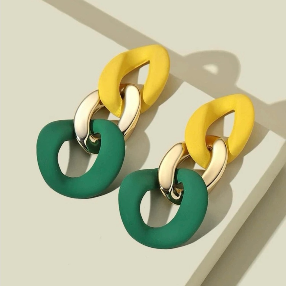 Green/Yellow/Gold Link Earrings